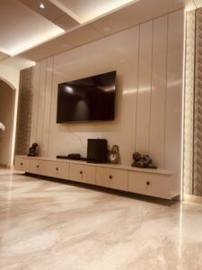Living Room Wall Paneling LED Wooden Display Unit